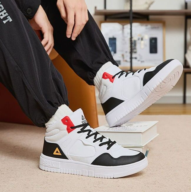 【レトロスポーティ】ハイカットスニーカー | 白×ブルー カラーブロック ストリート ユニセックス