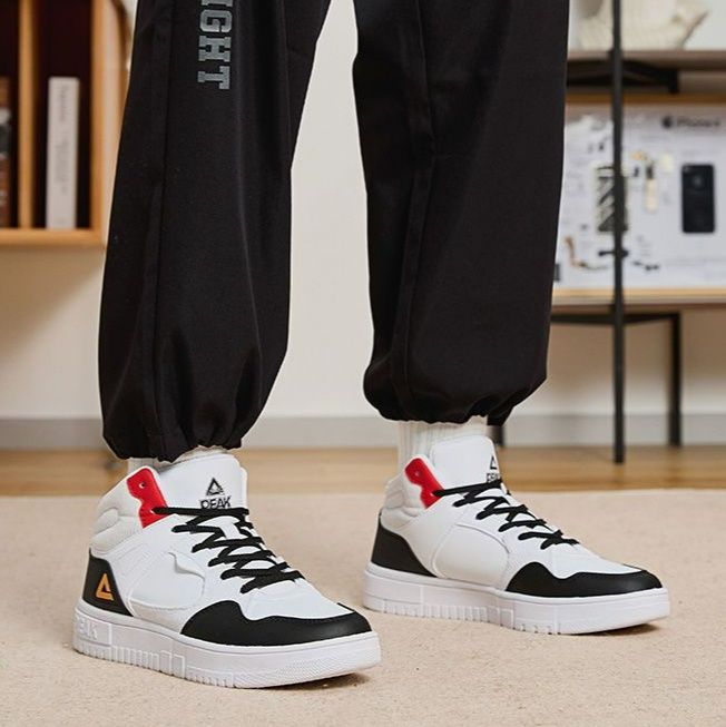 【レトロスポーティ】ハイカットスニーカー | 白×ブルー カラーブロック ストリート ユニセックス