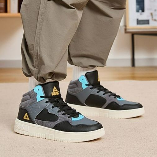 【レトロスポーティ】ハイカットスニーカー | 白×ブルー カラーブロック ストリート ユニセックス