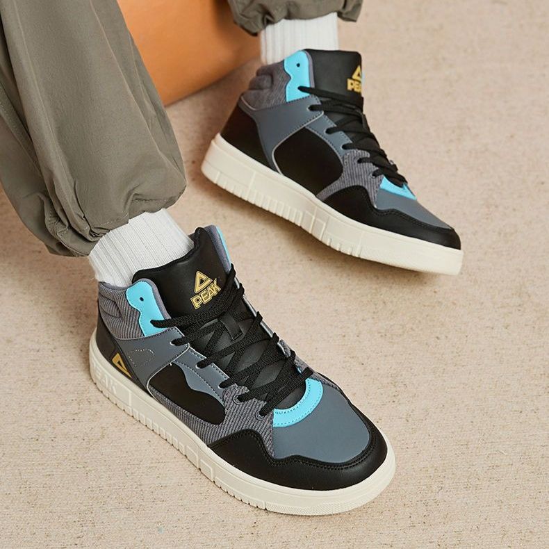 【レトロスポーティ】ハイカットスニーカー | 白×ブルー カラーブロック ストリート ユニセックス