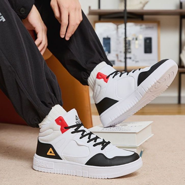 【レトロスポーティ】ハイカットスニーカー | 白×ブルー カラーブロック ストリート ユニセックス