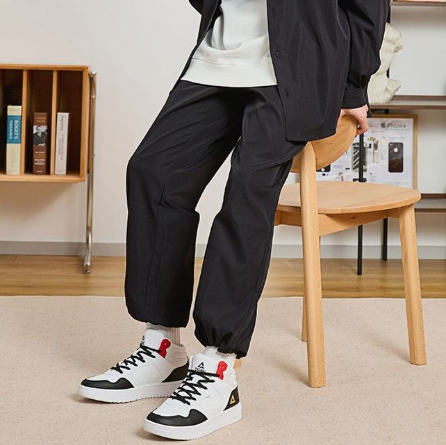 【レトロスポーティ】ハイカットスニーカー | 白×ブルー カラーブロック ストリート ユニセックス