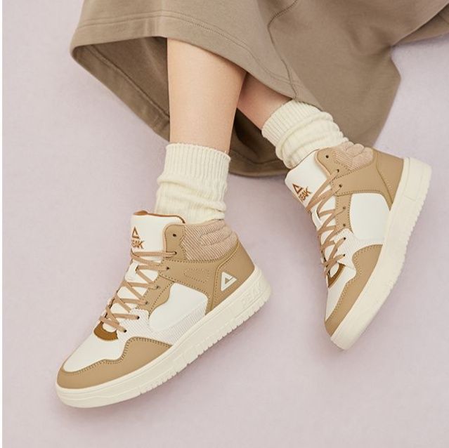 【レトロスポーティ】ハイカットスニーカー | 白×ブルー カラーブロック ストリート ユニセックス