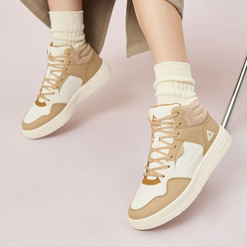 【レトロスポーティ】ハイカットスニーカー | 白×ブルー カラーブロック ストリート ユニセックス