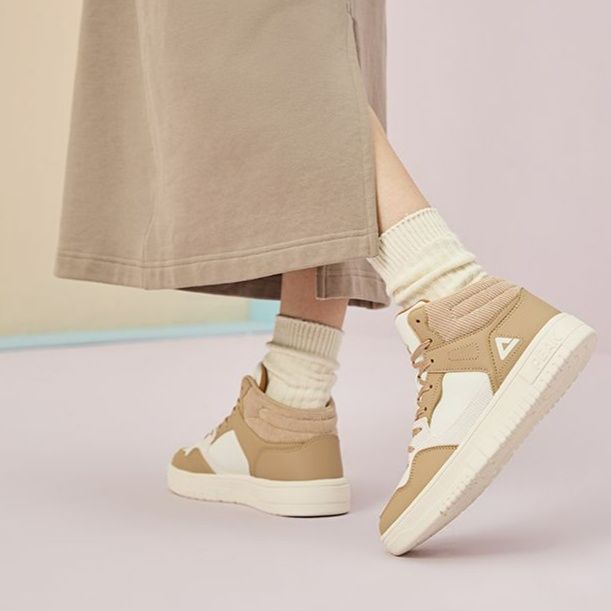 【レトロスポーティ】ハイカットスニーカー | 白×ブルー カラーブロック ストリート ユニセックス