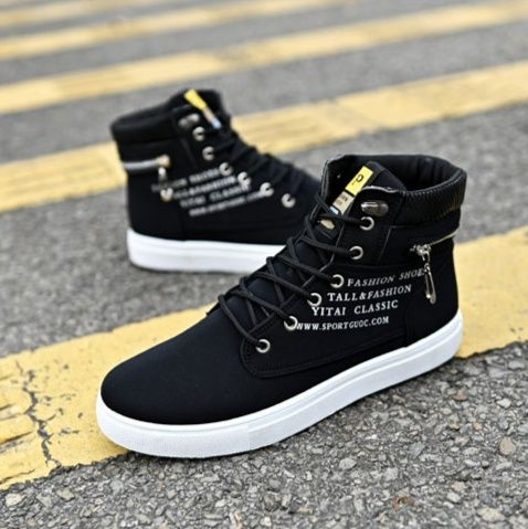 【淡色アクセント】綺麗めシック テクニカル ハイカットスニーカー |  チャンキーソール スポーティ