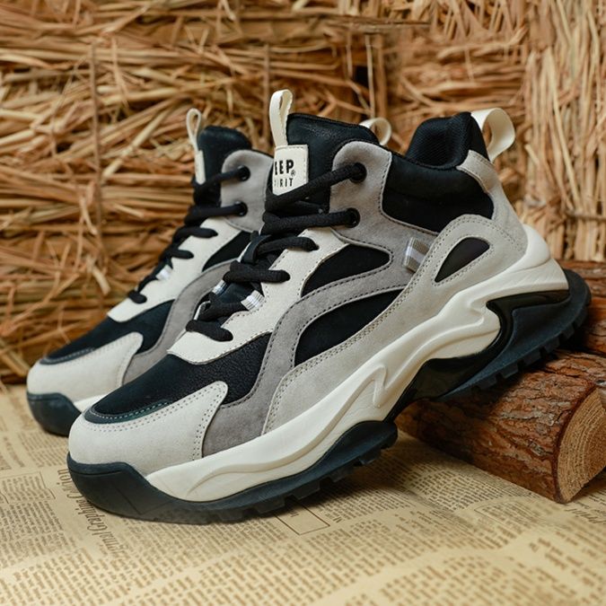 【Jeep SPIRIT】チャンキーソールスニーカー モノトーン | 異素材ミックス 厚底