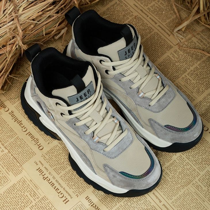 【Jeep SPIRIT】チャンキーソールスニーカー モノトーン | 異素材ミックス 厚底
