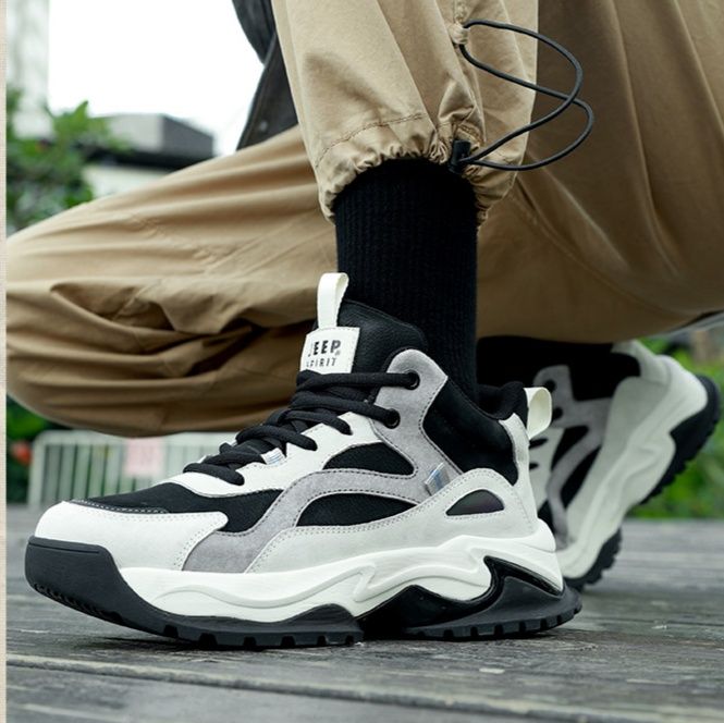 【Jeep SPIRIT】チャンキーソールスニーカー モノトーン | 異素材ミックス 厚底