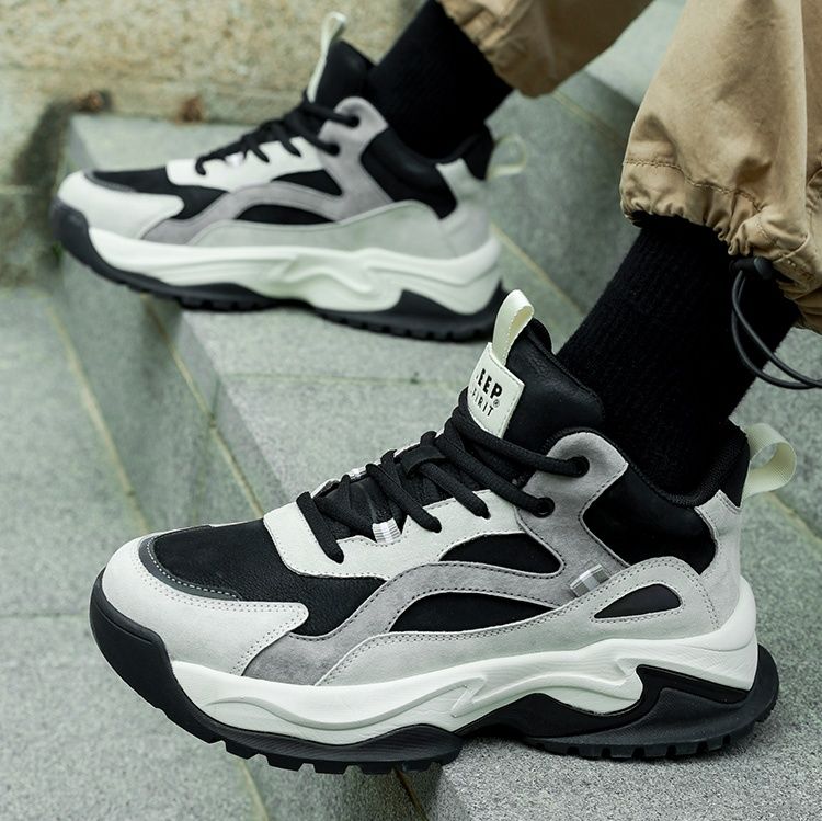 【Jeep SPIRIT】チャンキーソールスニーカー モノトーン | 異素材ミックス 厚底