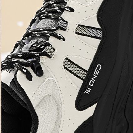 【都会派ストリート】バスケットシューズ風スニーカー ネイビー×グレー | 厚底 メッシュ切替 テックデザイン