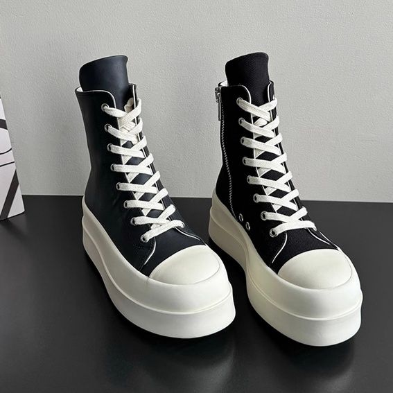 【圧倒的な存在感】超厚底 ハイカットキャンバススニーカー ブラック | プラットフォーム サイドジップ モード