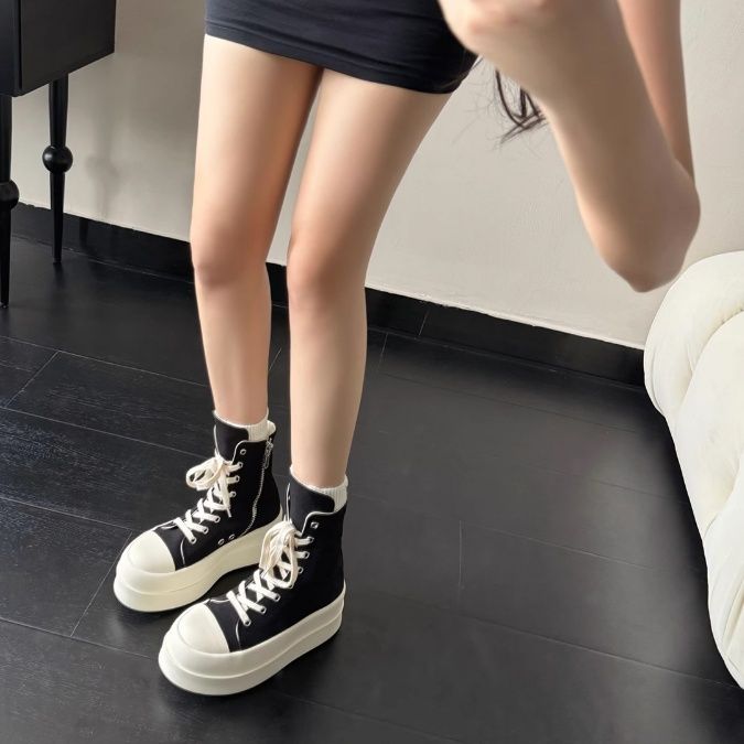 【圧倒的な存在感】超厚底 ハイカットキャンバススニーカー ブラック | プラットフォーム サイドジップ モード