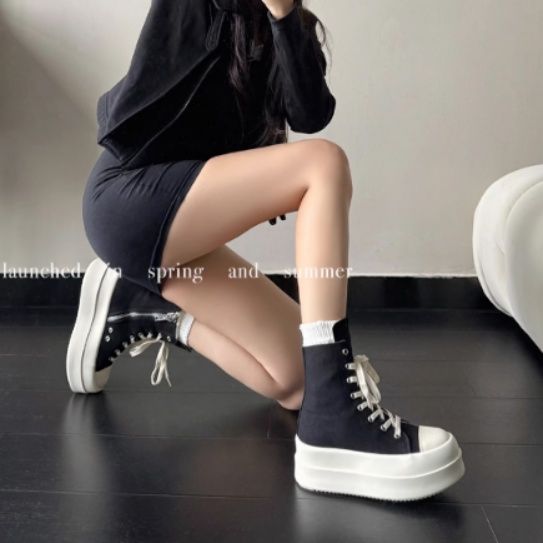 【圧倒的な存在感】超厚底 ハイカットキャンバススニーカー ブラック | プラットフォーム サイドジップ モード