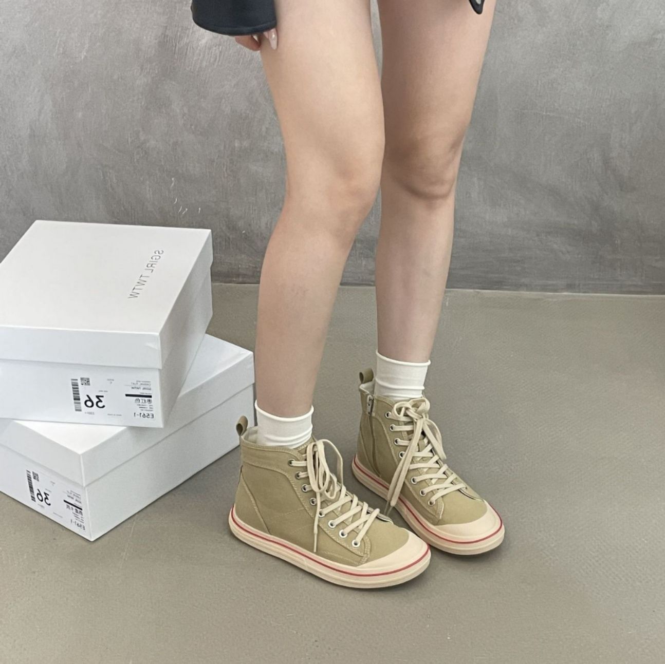 ハイカットスニーカー 定番 カジュアル シンプル スタイルアップ 帆布 デイリーユース サイドジッパー 履きやすい 歩きやすい