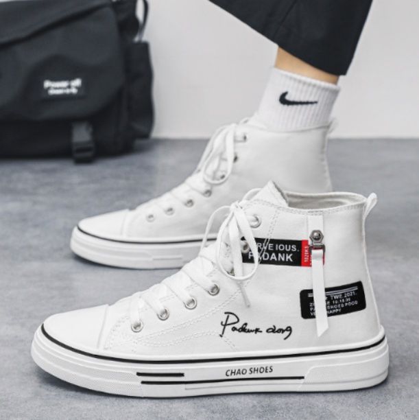 【上品な質感】ツイード調 厚底ハイカットスニーカー ホワイト | プラットフォーム 異素材コンビ クラシック