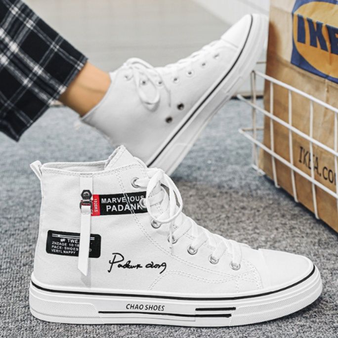 【上品な質感】ツイード調 厚底ハイカットスニーカー ホワイト | プラットフォーム 異素材コンビ クラシック