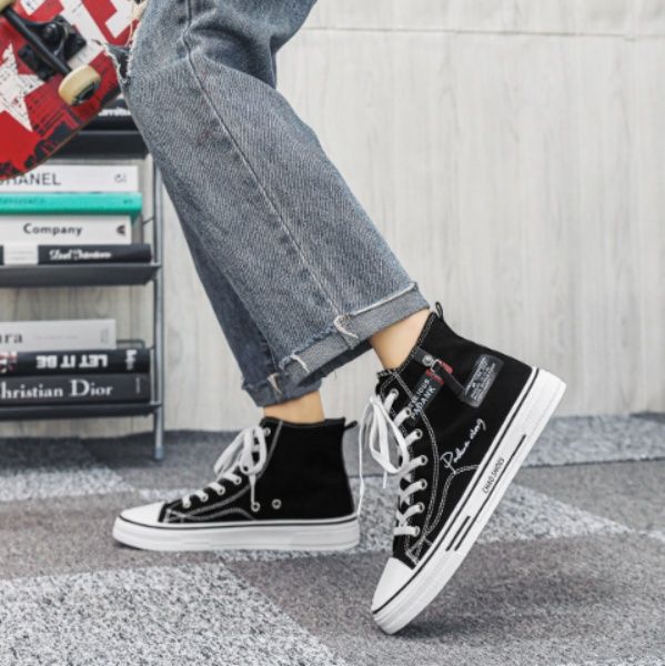 【上品な質感】ツイード調 厚底ハイカットスニーカー ホワイト | プラットフォーム 異素材コンビ クラシック