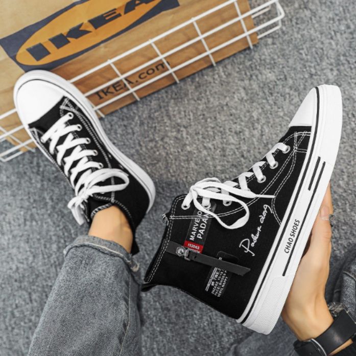 【上品な質感】ツイード調 厚底ハイカットスニーカー ホワイト | プラットフォーム 異素材コンビ クラシック