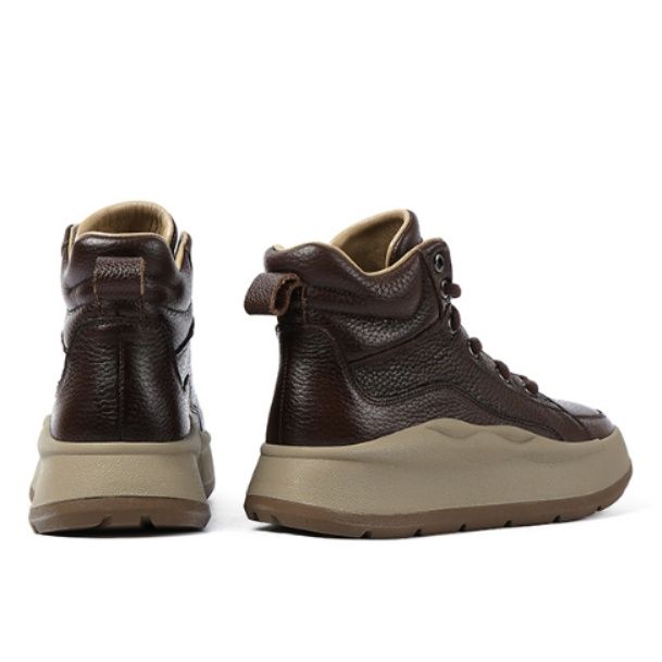 【アーバン・ラグジュアリー】ハイカット 厚底スニーカー ブラック | シボ革 異素材コンビ 曲線ソール モード