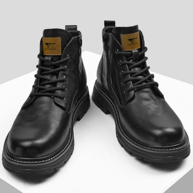 【アーバン・タクティカル】ミッドカット レザーブーツ ブラック | サイドジップ 堅牢ソール ストリートモード