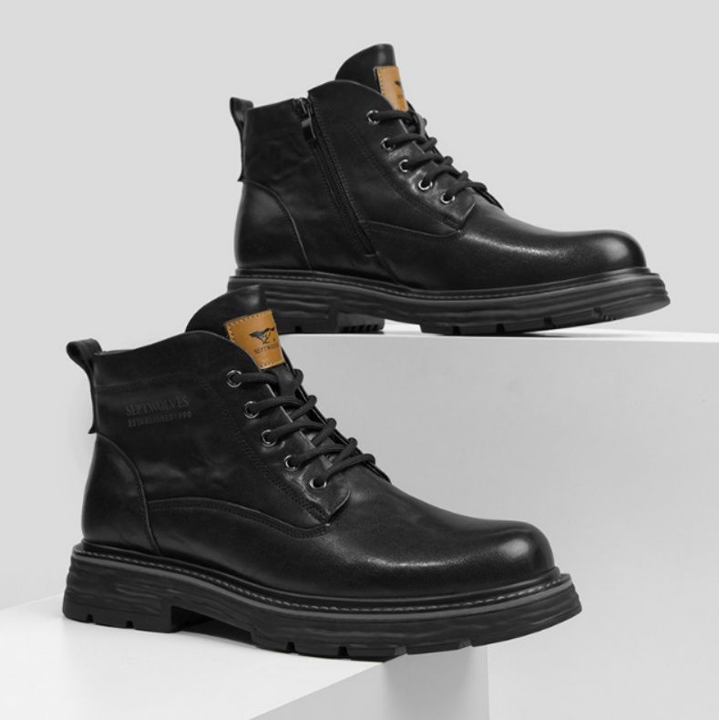 【アーバン・タクティカル】ミッドカット レザーブーツ ブラック | サイドジップ 堅牢ソール ストリートモード