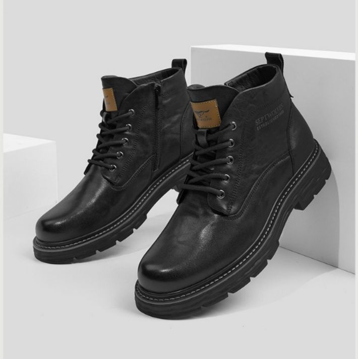 【アーバン・タクティカル】ミッドカット レザーブーツ ブラック | サイドジップ 堅牢ソール ストリートモード