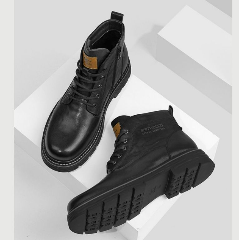 【アーバン・タクティカル】ミッドカット レザーブーツ ブラック | サイドジップ 堅牢ソール ストリートモード