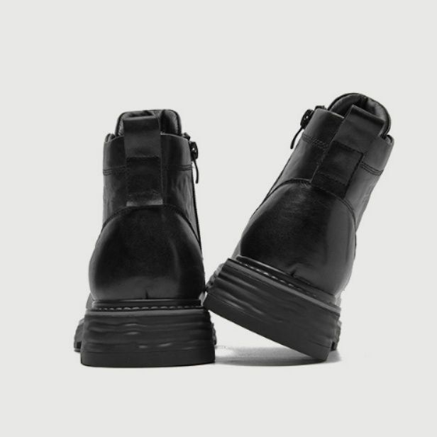 【アーバン・タクティカル】ミッドカット レザーブーツ ブラック | サイドジップ 堅牢ソール ストリートモード