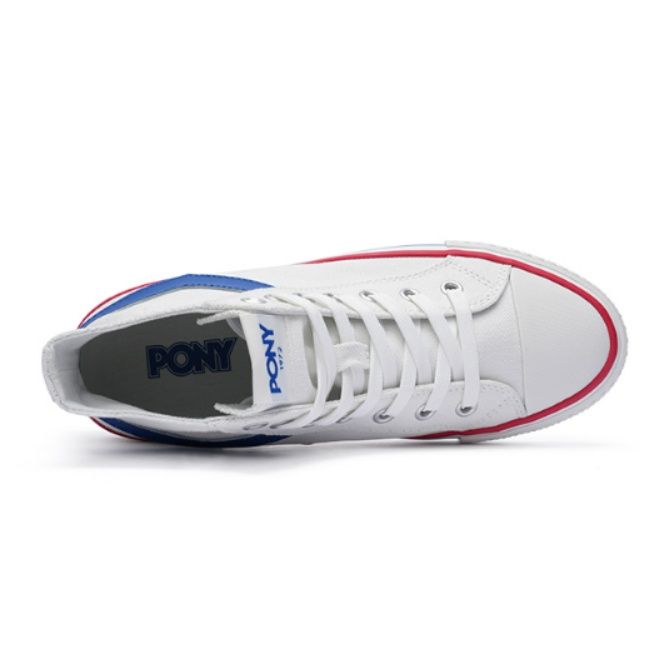 【クラシック・トリコロール】ハイカット キャンバススニーカー ホワイト | ブルーアクセント レッドライン ヴィンテージ・スポーツ