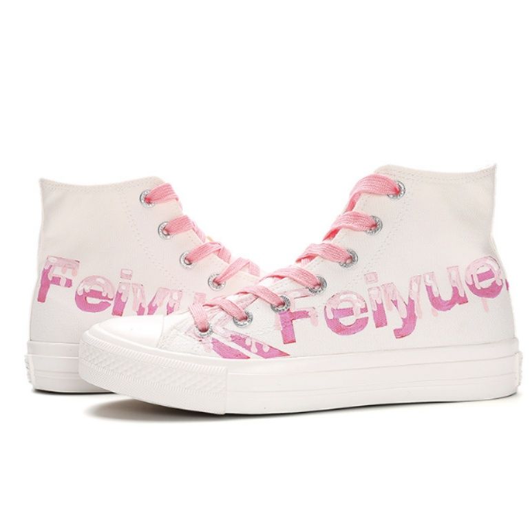 【アーティスティック・レター】ハイカット キャンバススニーカー ホワイト | パープルグラフィック メルトデザイン ポップストリート