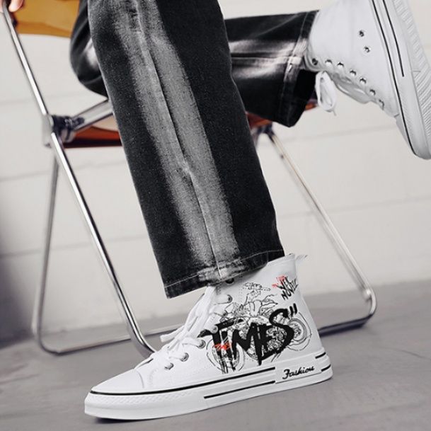 【アーバン・ペイント】ハイカットスニーカー ブラック＆ネイビー | 手書き風グラフィック ホワイトソール ストリート・アート