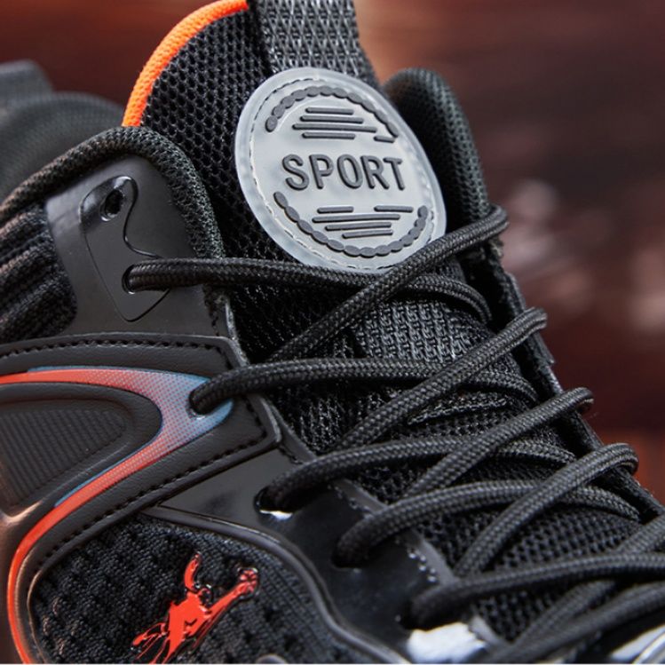 【ダイナミック・ボルト】ハイカット・バスケットシューズ ブラック×ネオンオレンジ | 3Dサイドパネル アスリートシルエット ストリート・スポーツ