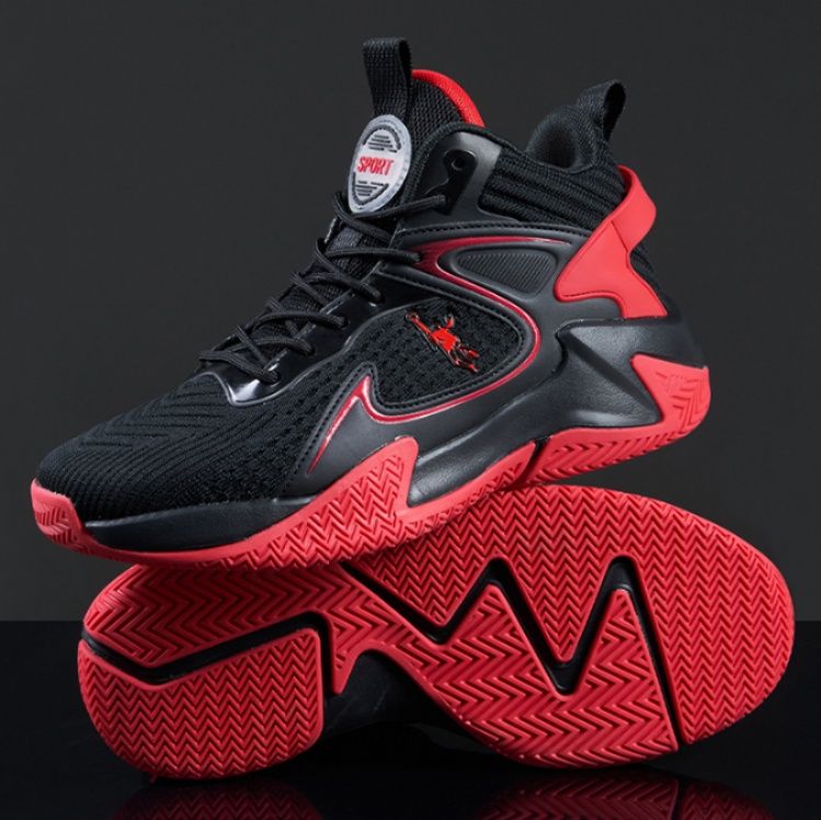 【ダイナミック・ボルト】ハイカット・バスケットシューズ ブラック×ネオンオレンジ | 3Dサイドパネル アスリートシルエット ストリート・スポーツ