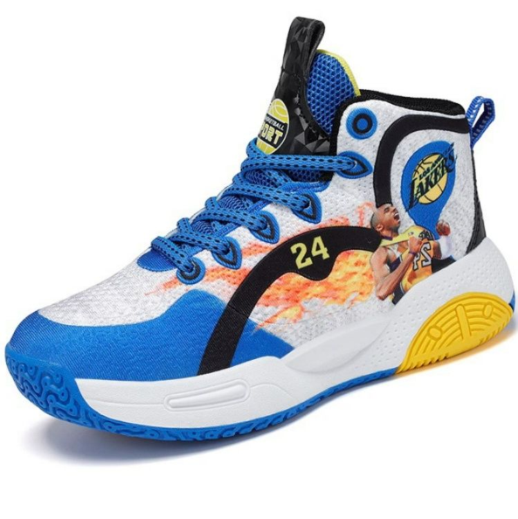 【レジェンド・トリビュート】ミッドカット・バスケットシューズ ホワイト×ブルー | プレイヤープリント ナンバー24デザイン スポーツ・メモリアル