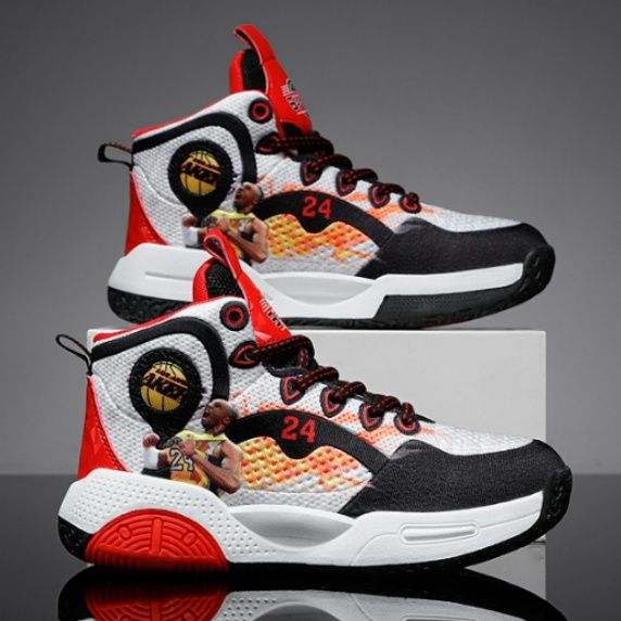 【レジェンド・トリビュート】ミッドカット・バスケットシューズ ホワイト×ブルー | プレイヤープリント ナンバー24デザイン スポーツ・メモリアル