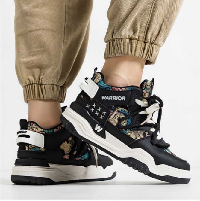 【テキスタイル・アート】厚底スニーカー ブラック×マルチカラー | ゴブラン織り風ジャガード 2タイプシューレース モード・ストリート