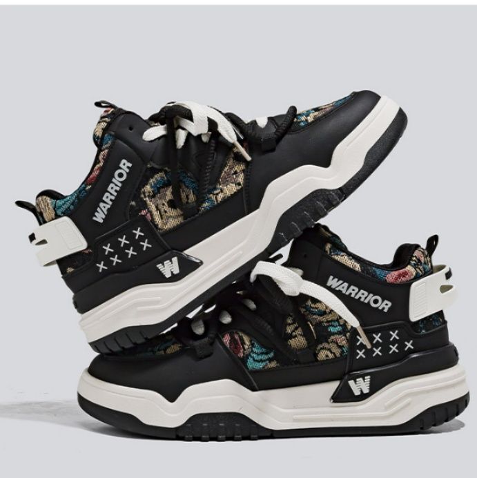 【テキスタイル・アート】厚底スニーカー ブラック×マルチカラー | ゴブラン織り風ジャガード 2タイプシューレース モード・ストリート