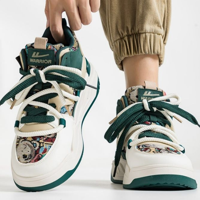 【テキスタイル・アート】厚底スニーカー ブラック×マルチカラー | ゴブラン織り風ジャガード 2タイプシューレース モード・ストリート