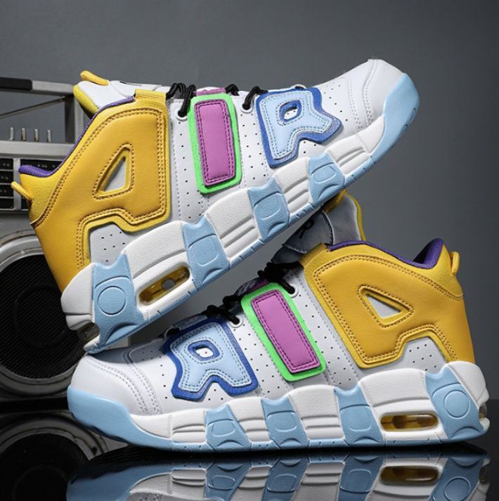 【サイケデリック・コート】バスケットシューズ ホワイト×タイダイマルチカラー | ビッグロゴデザイン ビジブルエア搭載 ストリート・パフォーマンス