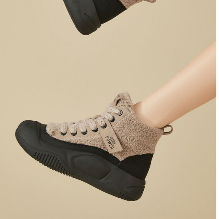 【ルミナス・ボア】ミッドカットスニーカー メタリックパープル×グレー | エコファーライニング メタリックパネル ウィンター・モードカジュアル