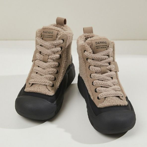 【ルミナス・ボア】ミッドカットスニーカー メタリックパープル×グレー | エコファーライニング メタリックパネル ウィンター・モードカジュアル