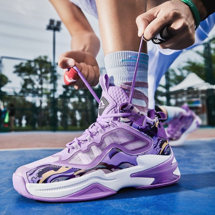 【エレクトリック・バイオレット】ローカット・バスケットシューズ パープル×マーブルグラフィック | シアーレイヤーアッパー 高反発ミッドソール ストリート・スポーツ