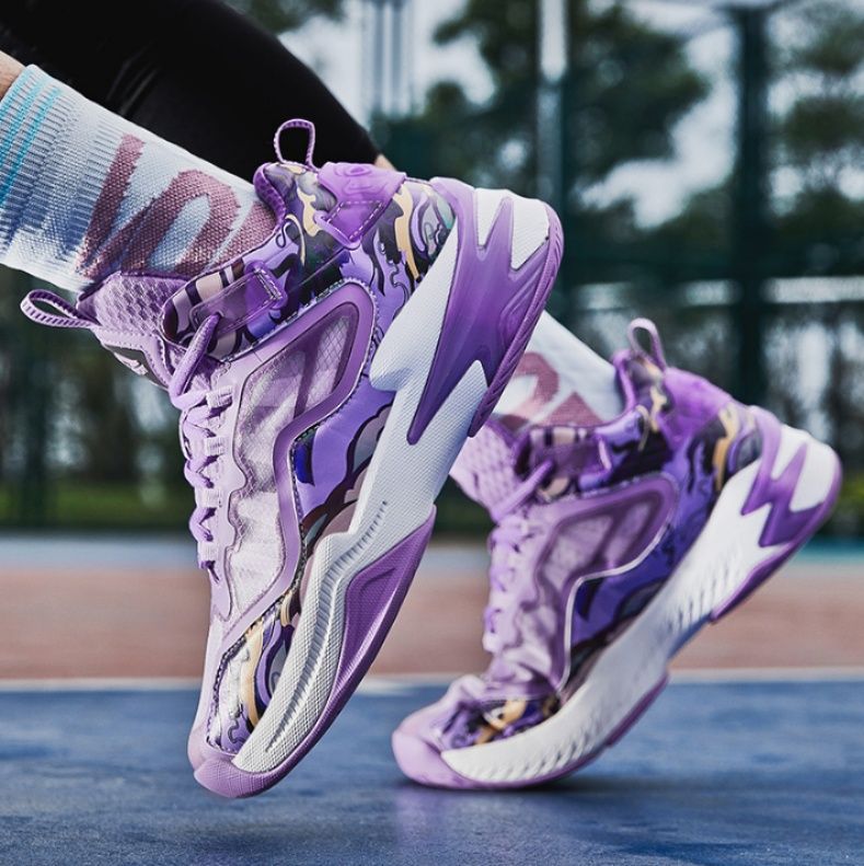 【エレクトリック・バイオレット】ローカット・バスケットシューズ パープル×マーブルグラフィック | シアーレイヤーアッパー 高反発ミッドソール ストリート・スポーツ