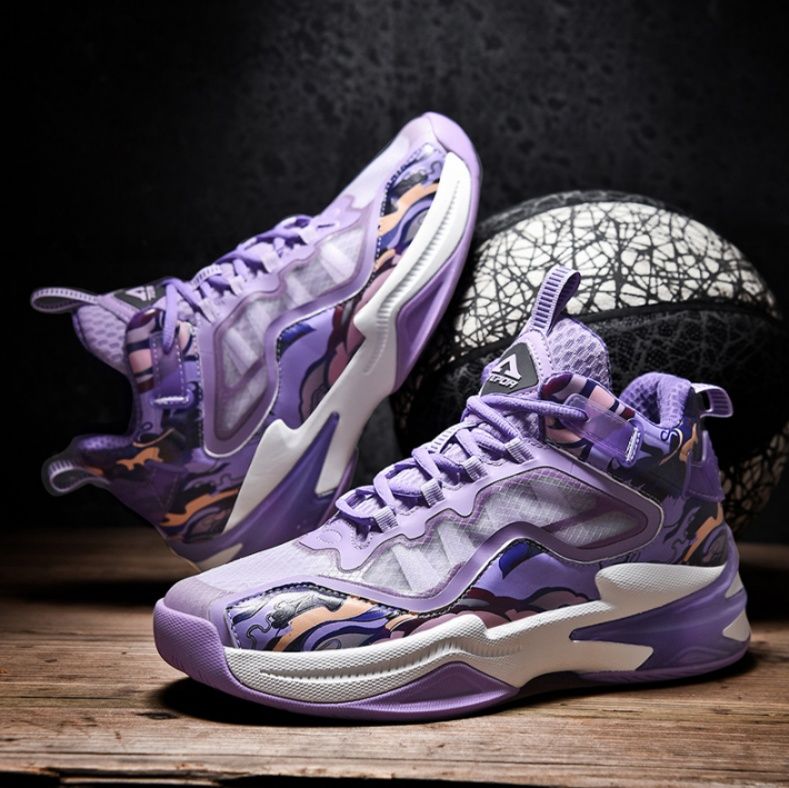 【エレクトリック・バイオレット】ローカット・バスケットシューズ パープル×マーブルグラフィック | シアーレイヤーアッパー 高反発ミッドソール ストリート・スポーツ