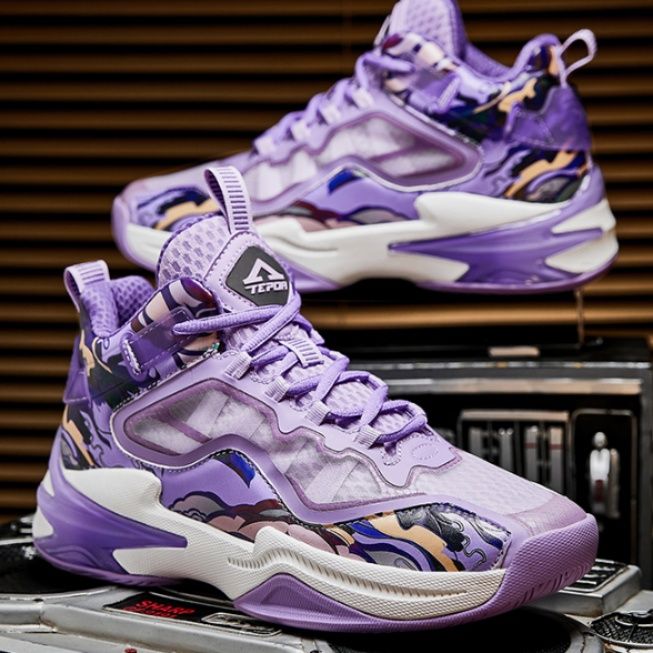 【エレクトリック・バイオレット】ローカット・バスケットシューズ パープル×マーブルグラフィック | シアーレイヤーアッパー 高反発ミッドソール ストリート・スポーツ