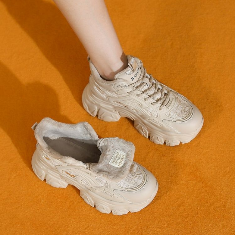 【アーバン・ボタニカル】厚底ダッドスニーカー ベージュ | レースレイヤードパネル 超軽量チャンキーソール ストリート・フェミニンミックス