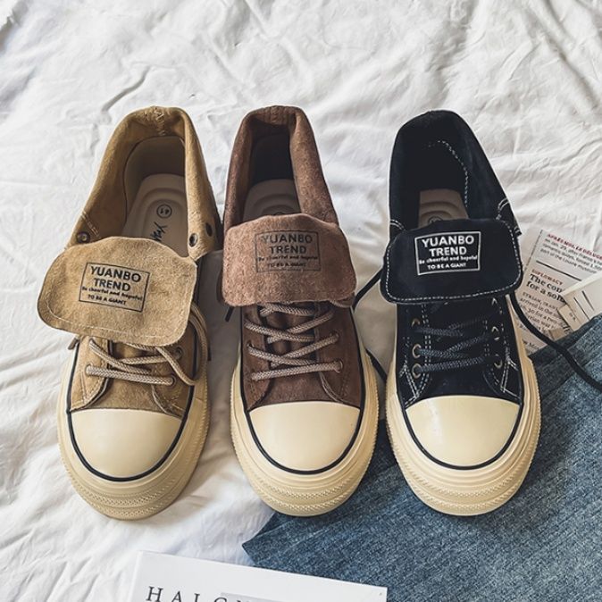 【ヴィンテージ・ワーク】ハイカットスニーカー ブラック | ホワイト・コントラストステッチ 厚底エクリュソール プレミアム起毛アッパー