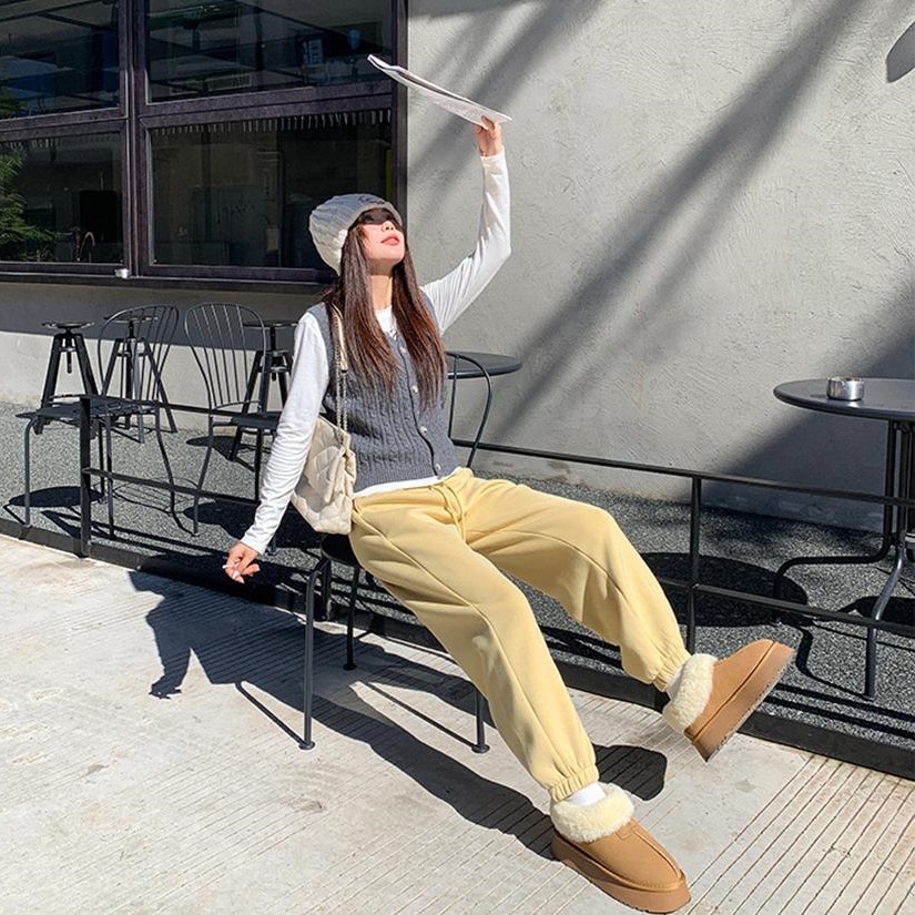 ハイウエスト パンツ もこもこ裏起毛 ハイウエストパンツ