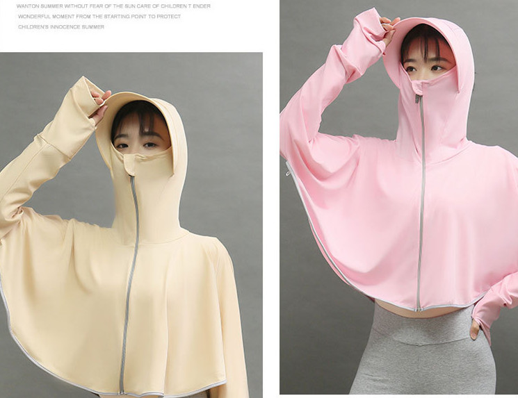 日焼け対策グッズ フェイスガード付きパーカー 紫外線防止速乾羽織り